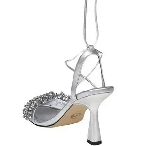 【Michael Kors】Lucia Embellished llic Leather Sandal Michael Kors Women's Lucia Embellished Leather Sandal Silver